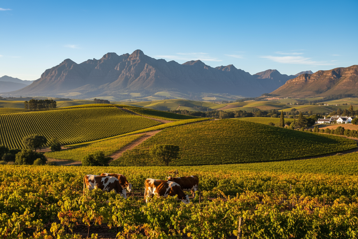 I want a beautiful cape winelands image that has cows in